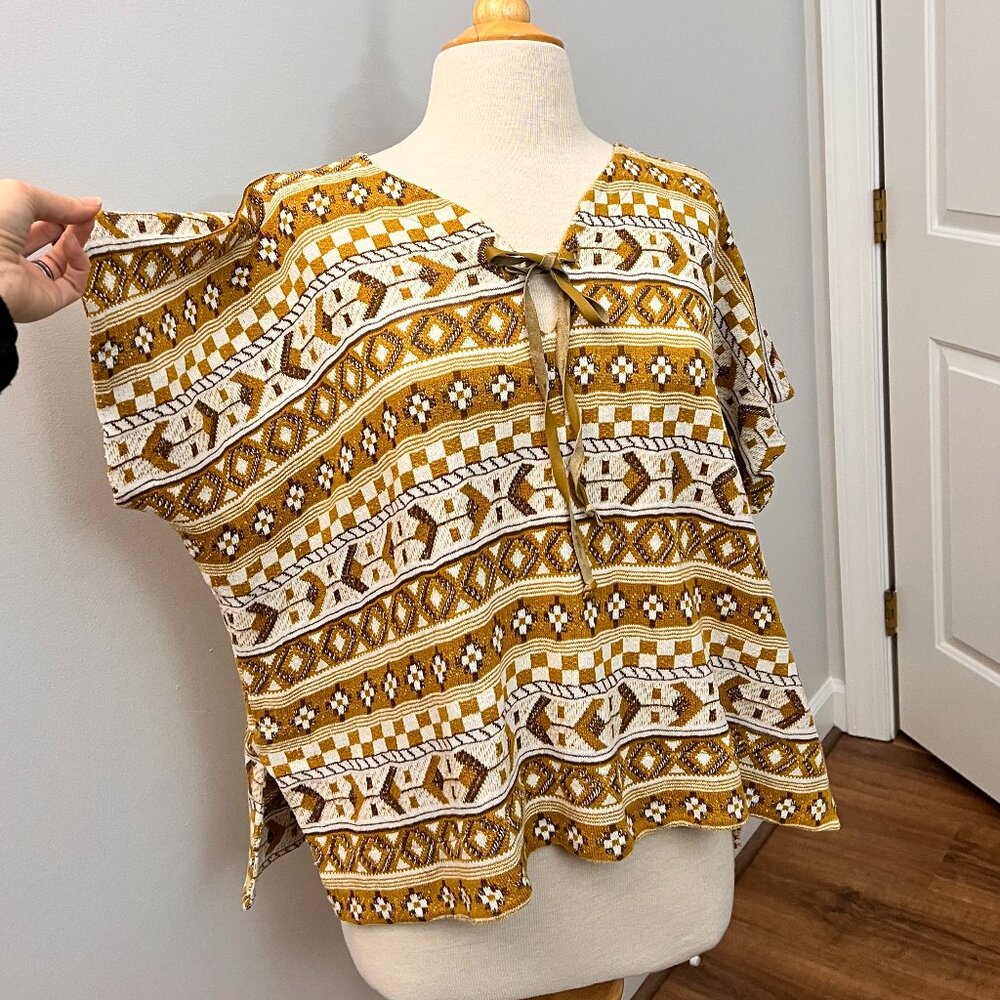 Erica Tanov Retro Sweater Top Mustard Leather Tie
